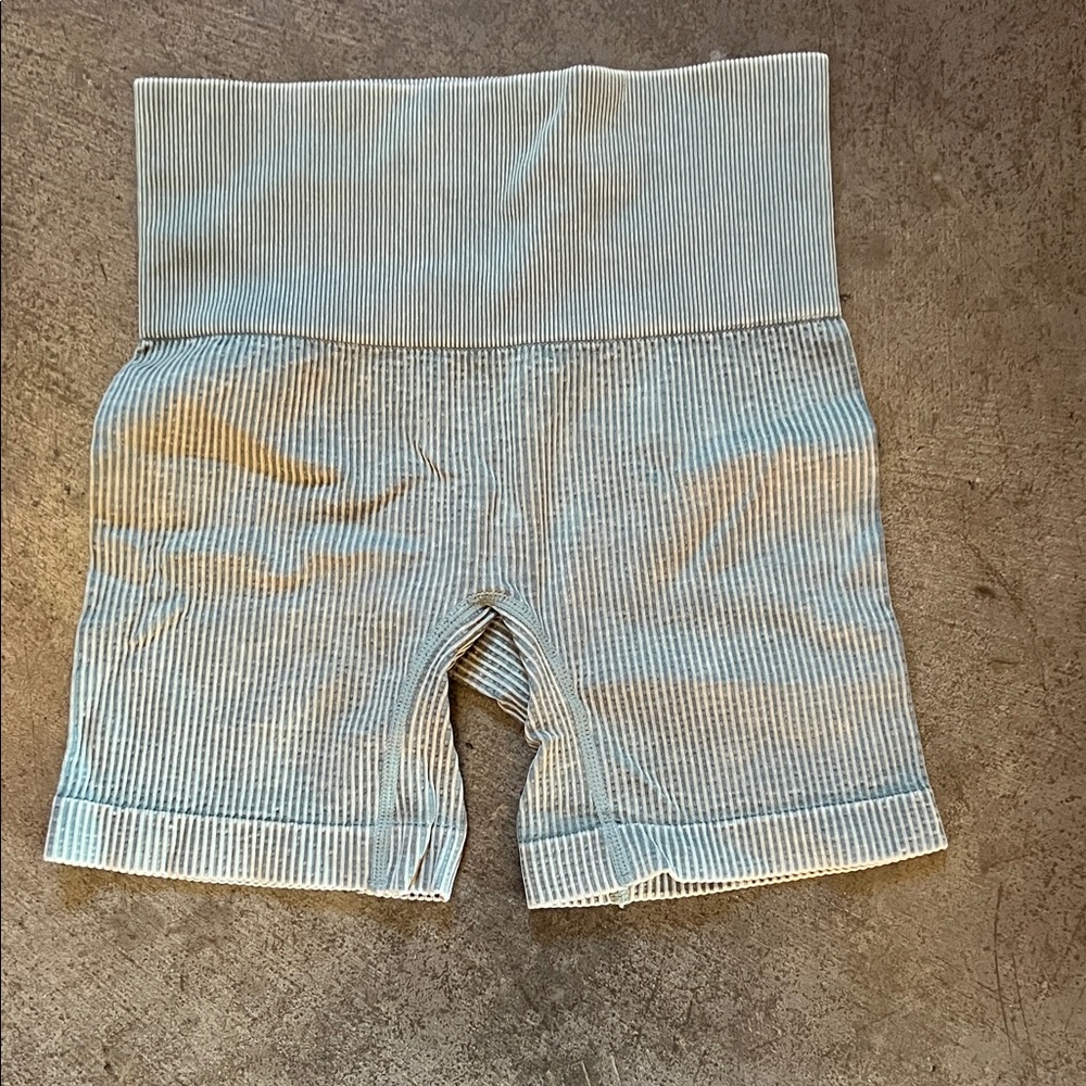 Colsie Ribbed High-Waist Kids Bike Shorts - Light Blue